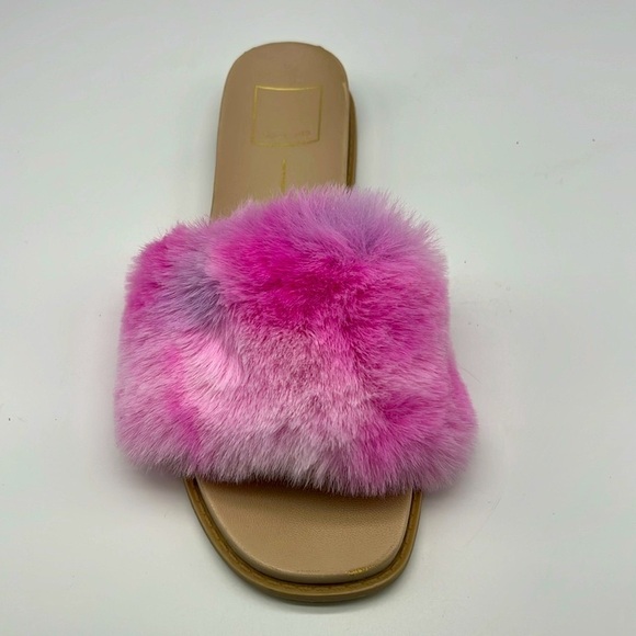 Dolce Vita - Gaia Bright Multi Colorful Tye Dye Faux Fur Slide On Sandal Size 7 - Picture 9 of 14